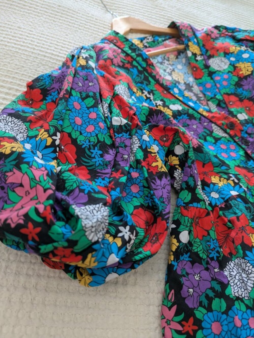 Floral Cotton Puff Sleeve Mini Tunic Dress Oversized - Picture 10 of 16